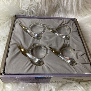 Set (4) EGGPLANT Solid Metal Joie de Vivre Napkin Rings Silver Gold Tone